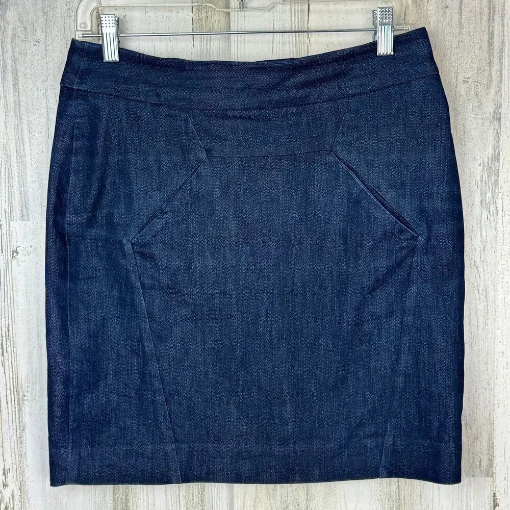 Anthropologie Leifsdottir Mini Blue Denim Pencil Skirt 100% Silk Lining Size 6